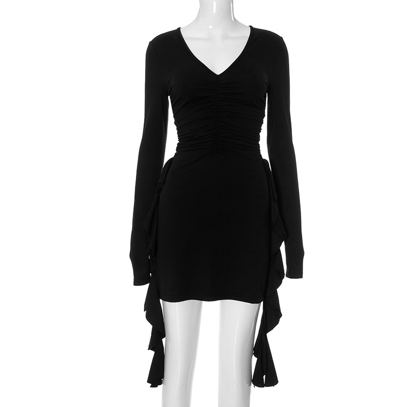 Women’s Trendy Deep V-neck Long Sleeve Ruffled Dress