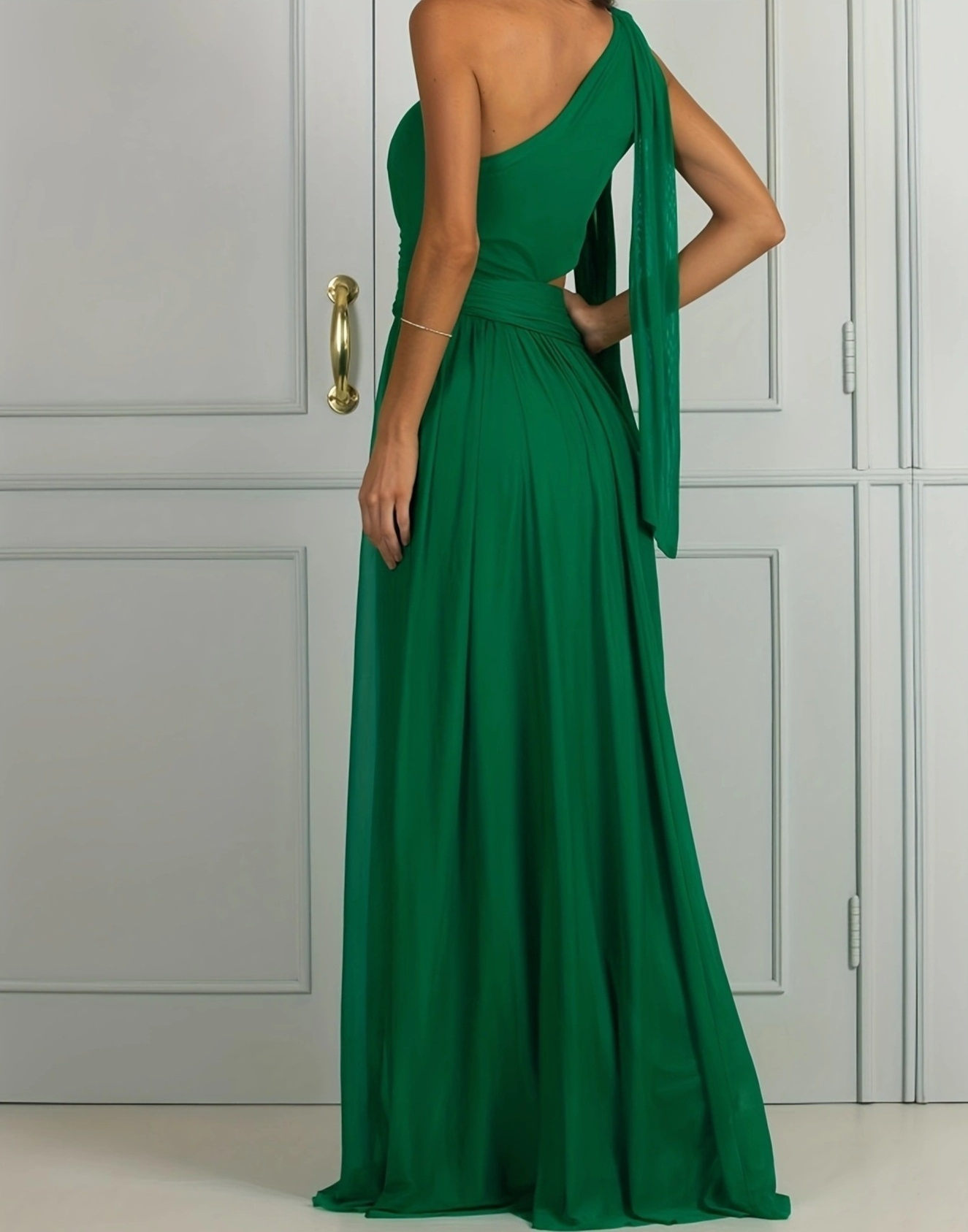 Spring And Summer Solid Color One Shoulder Midriff Outfit Elegant Slim Long Dress