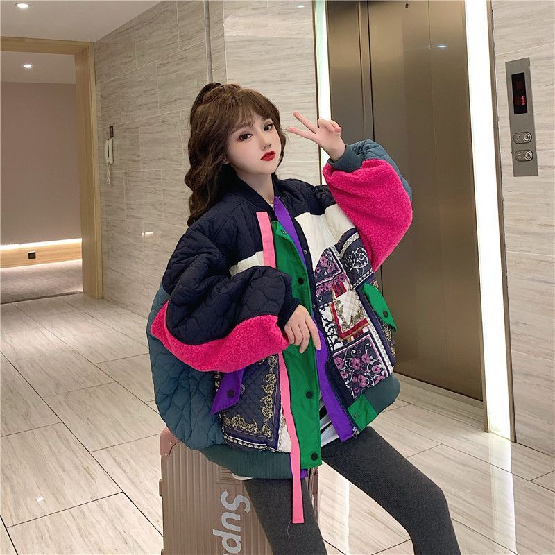 Color Contrast Patchwork Thickened Cotton Padded Coat