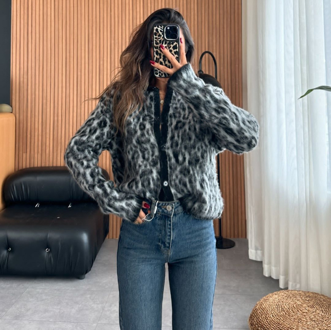 Women’s Fashion Lazy Round Neck Leopard-print Sweater