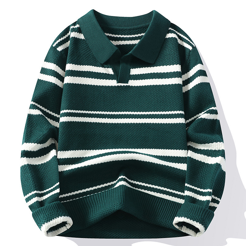 Men’s Striped Lapel Warm Cold-resistant Student Wear Comfortable Sweater