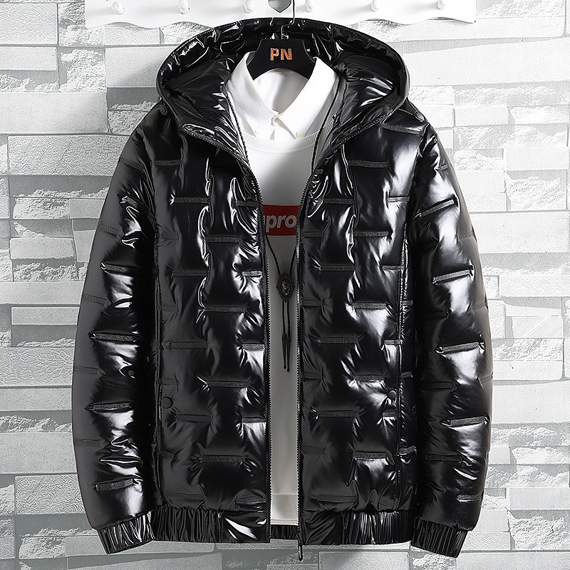 Winter Warm Men’s New Hooded Jacket Casual Shiny Cotton Coat Short