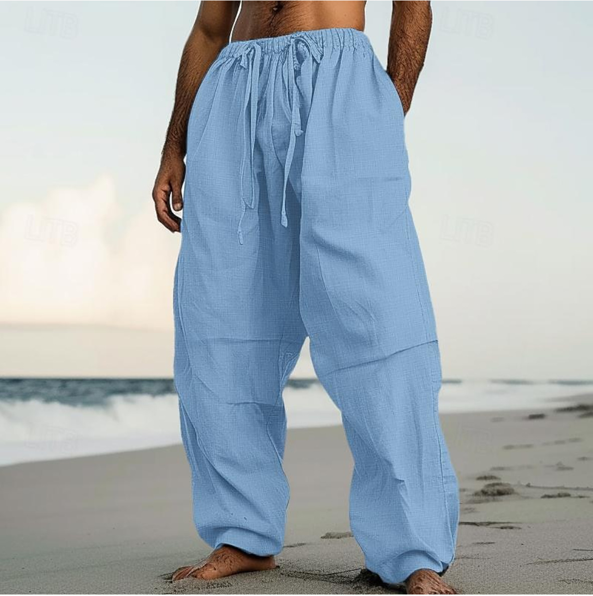 Beach Straight-leg Pants Plain Color Comfortable Daily Street