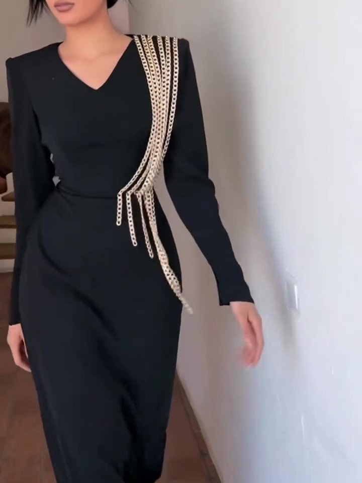 Long Sleeve Chain Maxi Dress