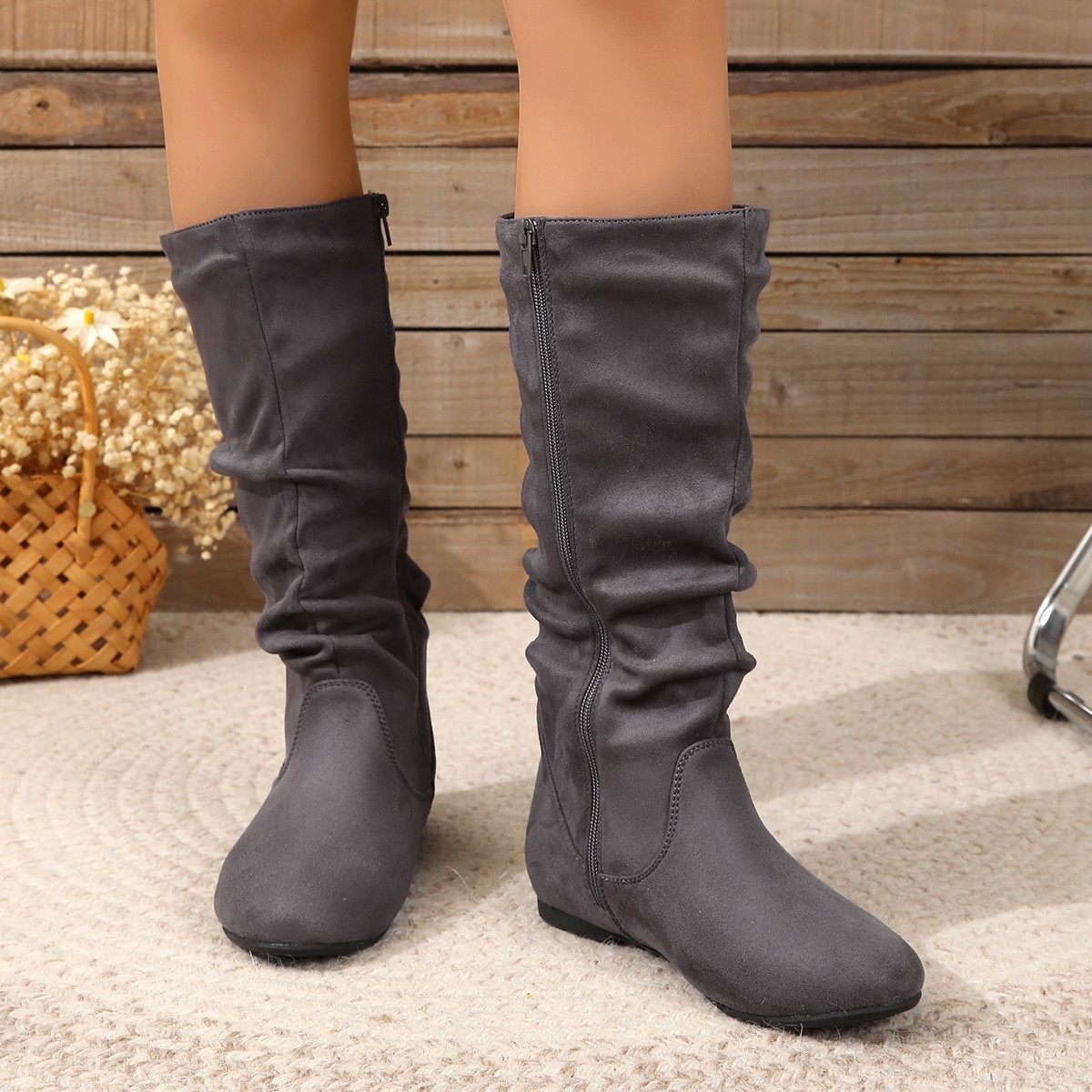 Winter Warm Round Toe Side Zipper Women’s Middle Boots