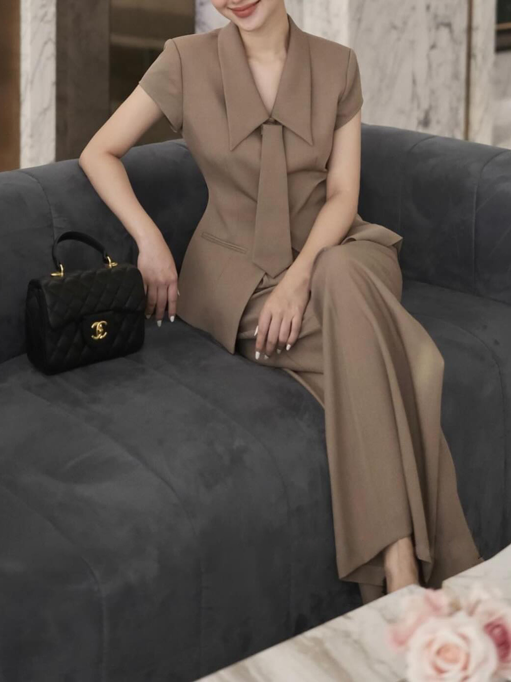 Elegant Commuting Short-sleeved Shirt & Wide-leg Pants Suit