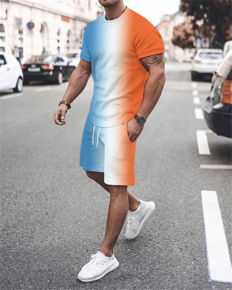 Gradient 3D Printed Shorts T-shirt Men’s Casual Sports Suit