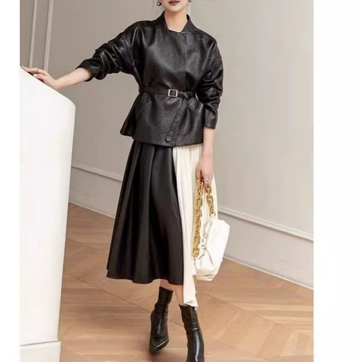 Hong Kong Retro Classic Style Leather Coat Women’s Short