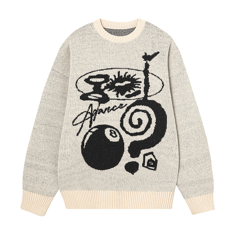 Plush American Hand Drawn Brocade Sweater Men’s Autumn Winter Retro Loose