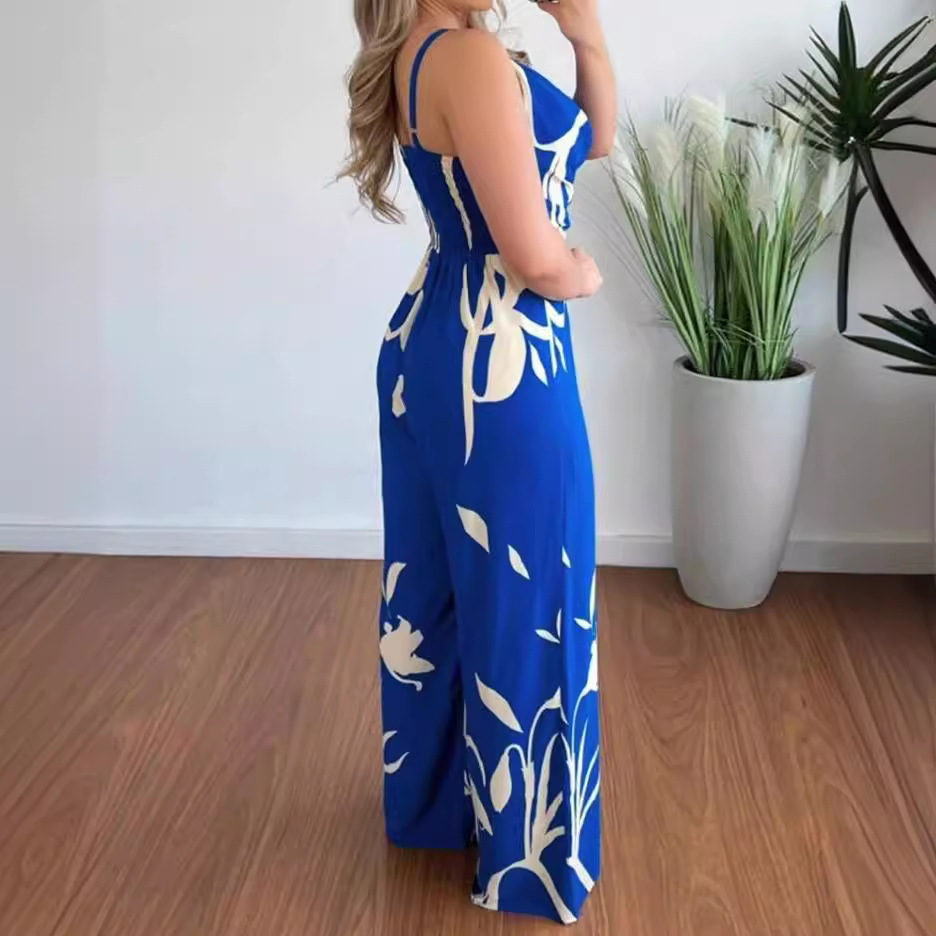 Women’s Backless Waist Trimming Wide-leg Jumpsuit