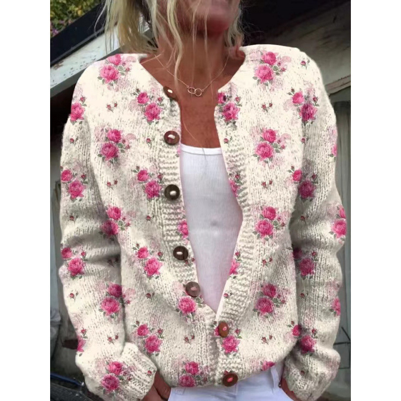 New 3 Printed Cardigan Knitted Coat Women