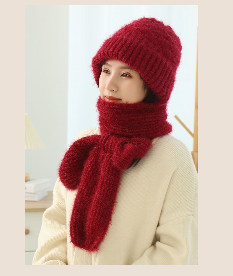 Women’s Fleece-lined Scarf And Hat Winter Warm Knitted Hat Scarf