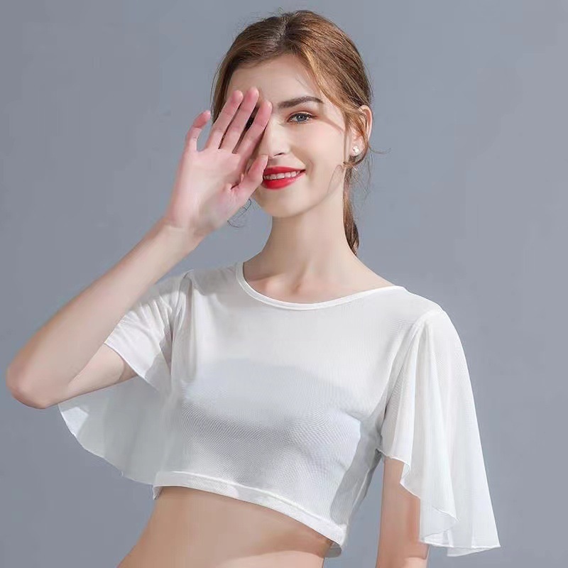 Arms Hiding One-suit Skirt All-match Ultra-thin See-through Mesh T-shirt