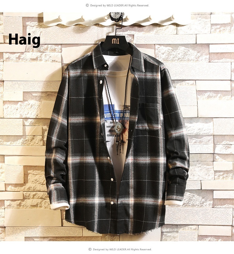 Men’s Casual Plaid Shirt Korean Style