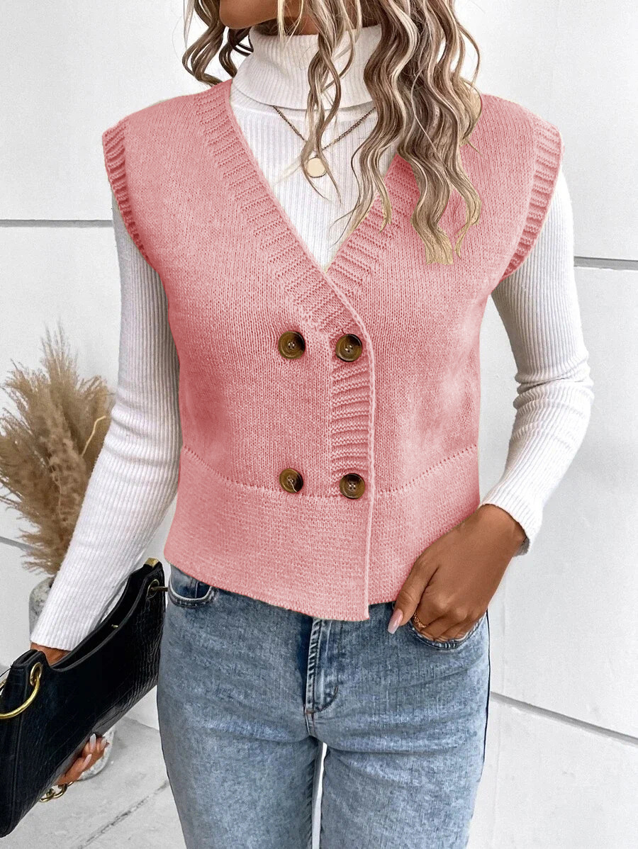 New Knitted V-neck Buttons Casual Sweater