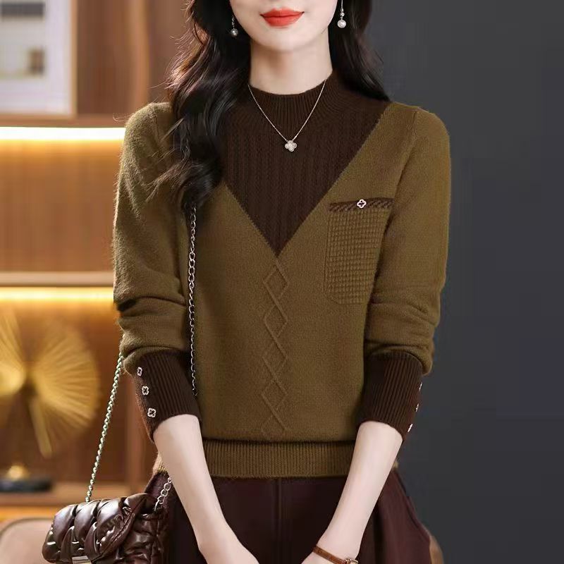 New Thick Sweater Women’s Fake Two-piece Half Turtleneck Bottoming Top