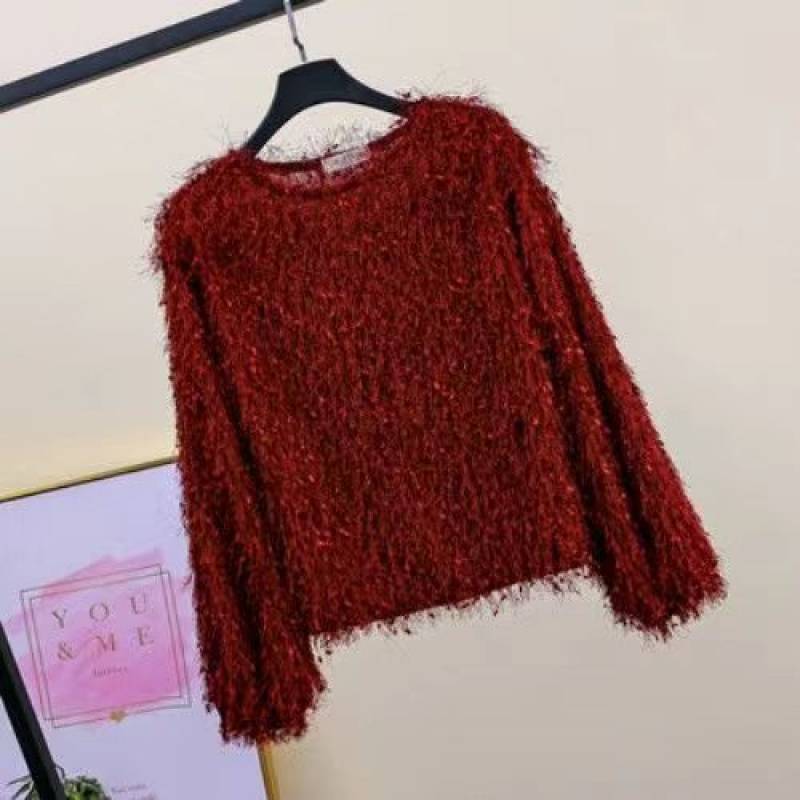 Pullover Tassel Top Loose Round Neck Long Sleeve Bottoming Shirt