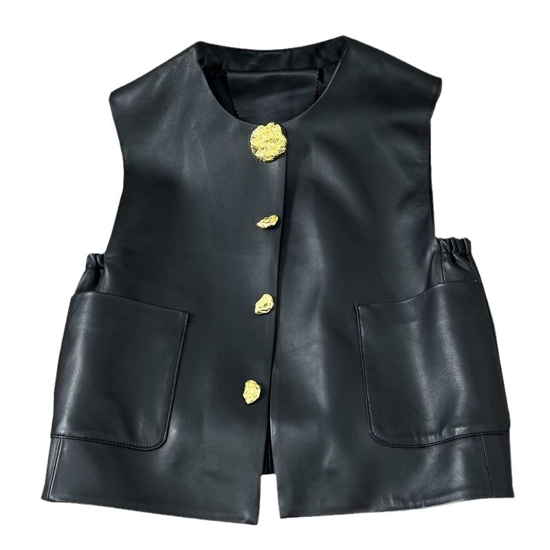 Design Black Sleeveless Cardigan Top Women