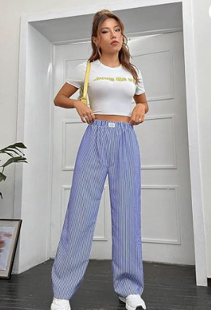 Striped Printed Women’s High Waist Straight Wide Leg Pants