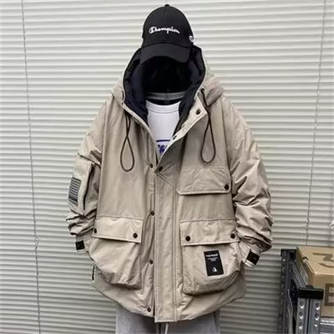 Men’s Workwear Multi-pocket Loose Reversing Cotton Jacket Outdoor Hooded Warm