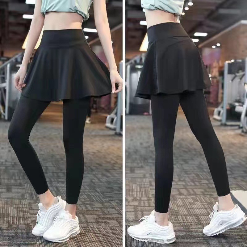 Fake Two-piece Sport Pants Ankle-tied Fitness Pantskirt