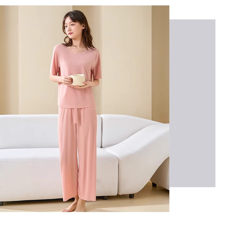 Summer Ice Silk Pajamas Two-piece Short Sleeve Suit