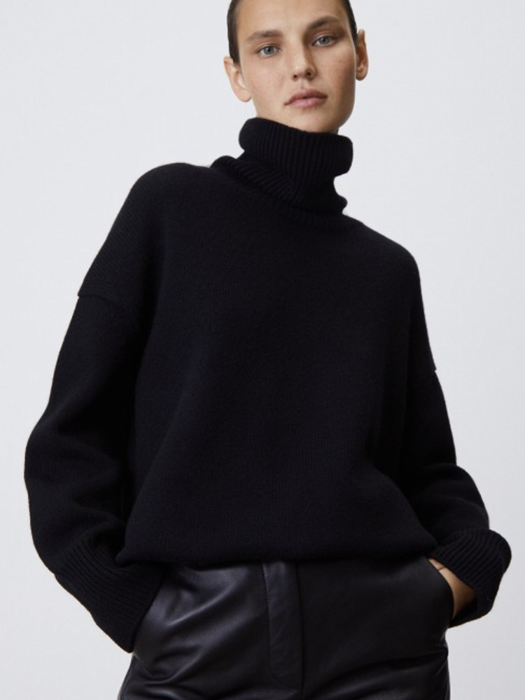 Women’s Multi-color Turtleneck Solid Color Sweater Loose Pullover Stand Collar