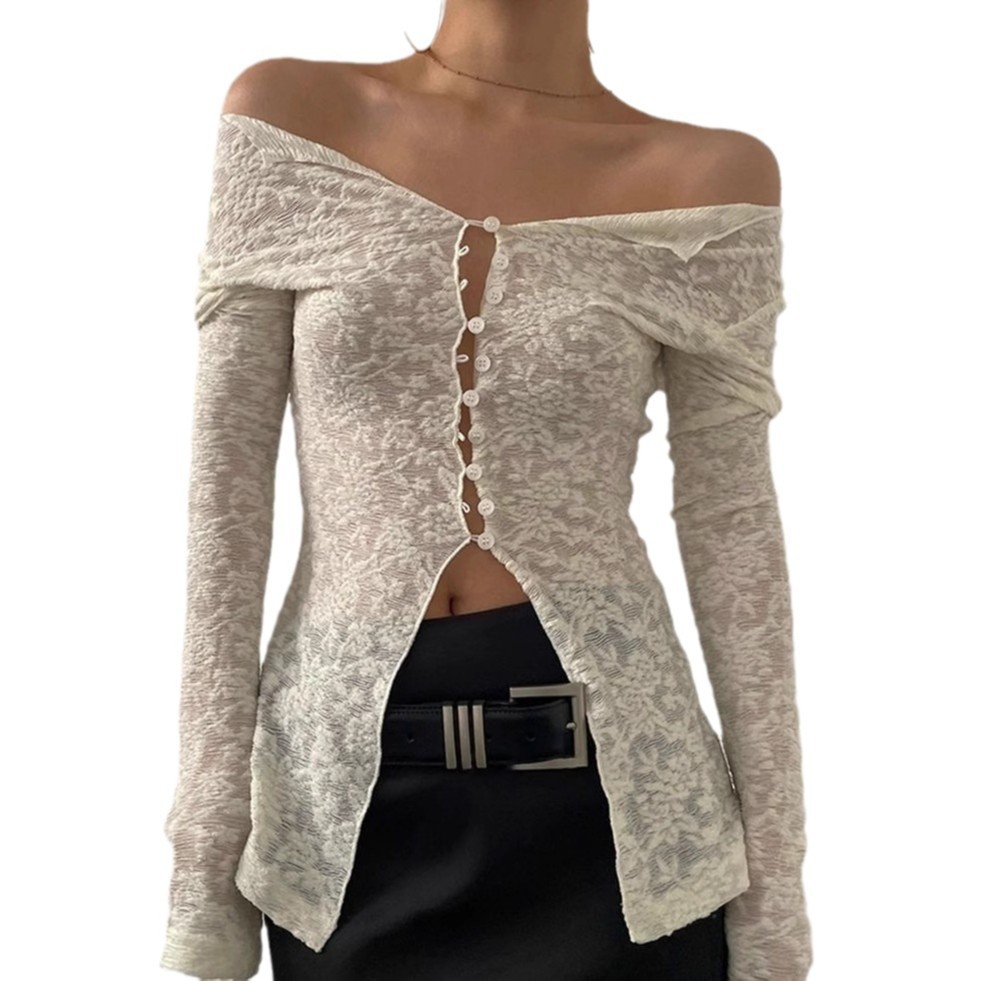 Sexy Pure Lace Light Breathable Long Sleeves Cardigan T-shirt