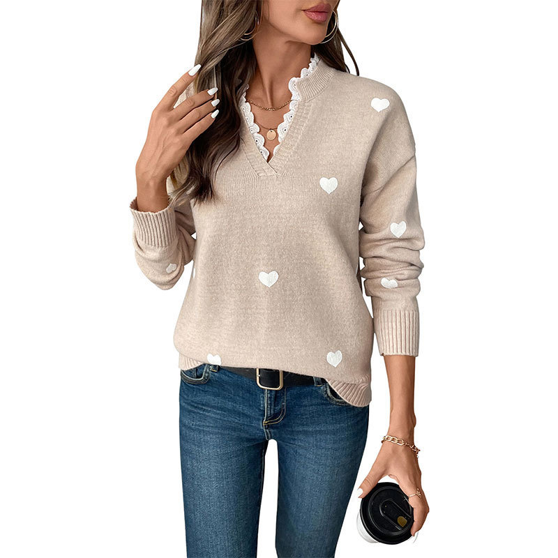 Valentine’s Day Clothing V-neck Love Sweater For Women