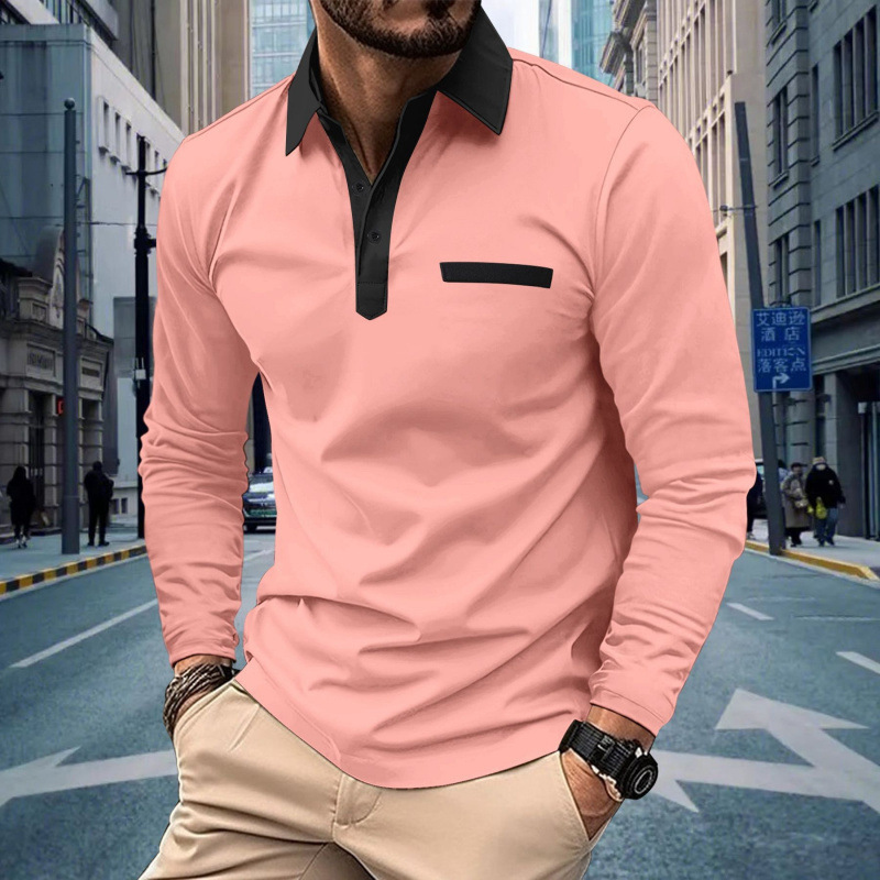 Men’s Casual Button Lapel Pocket Solid Color Long Sleeve