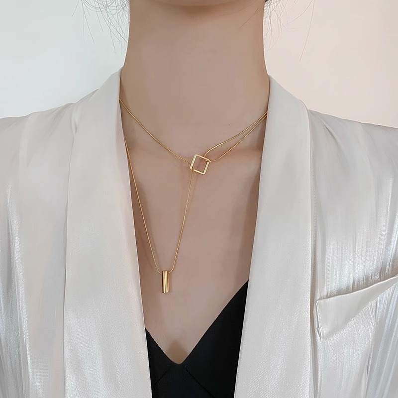 Fashion Geometric Necklace Double-layer Adjustable Length Sweater Chain Simple Temperament Necklace Women’s Jewelry