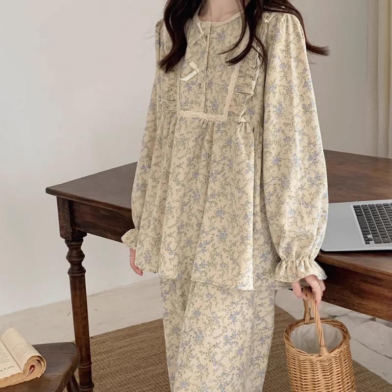 French Lace Mori Style Pastoral Style Dormitory Long Sleeve Outerwear Homewear Suit