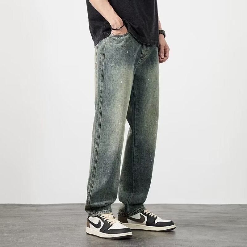 Distressed High Waist Jeans Men’s Straight-leg Pants