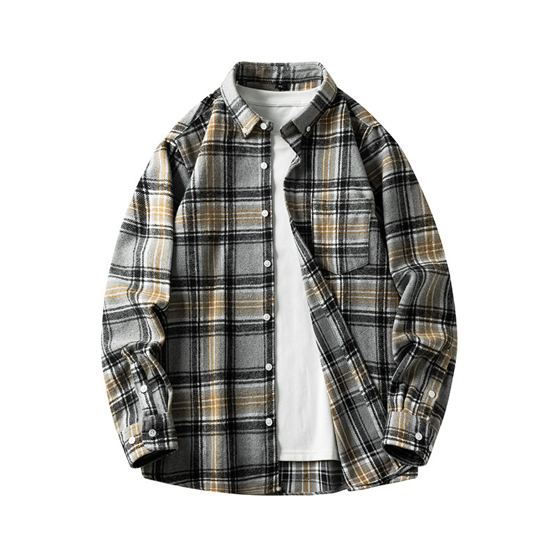 Cross-border Foreign Trade Men’s Autumn And Winter New Plaid Plus Size Long-sleeved Shirt Casual Coat Thickened Flannel Shirt Men