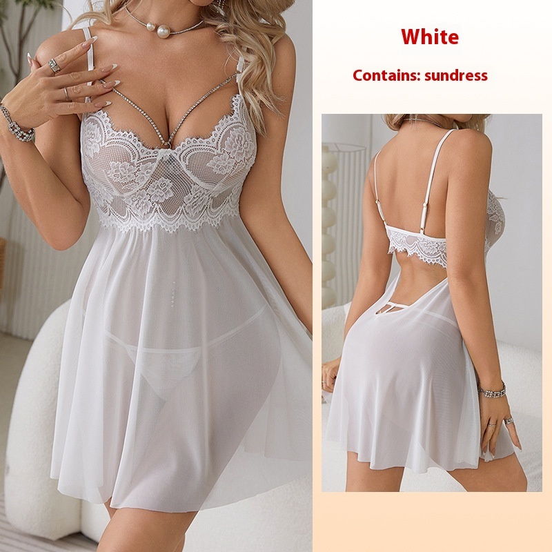 Lingerie Strap Lace Hollow Out See-through Mesh Nightdress